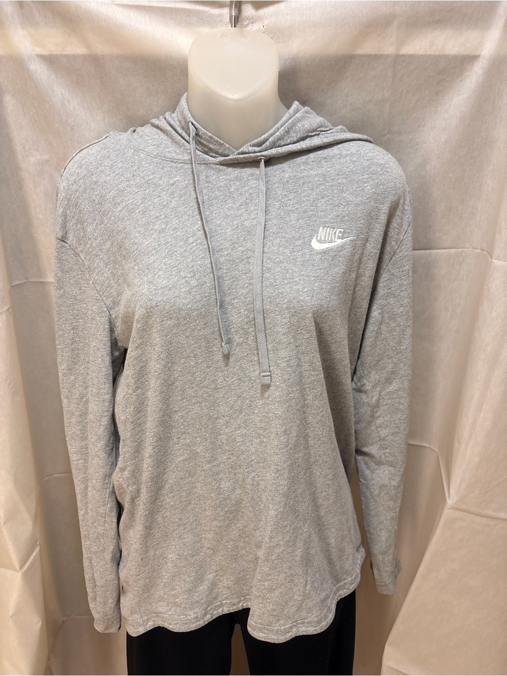 Nike Gray Hooded Long-Sleeve Tee with White Swoosh